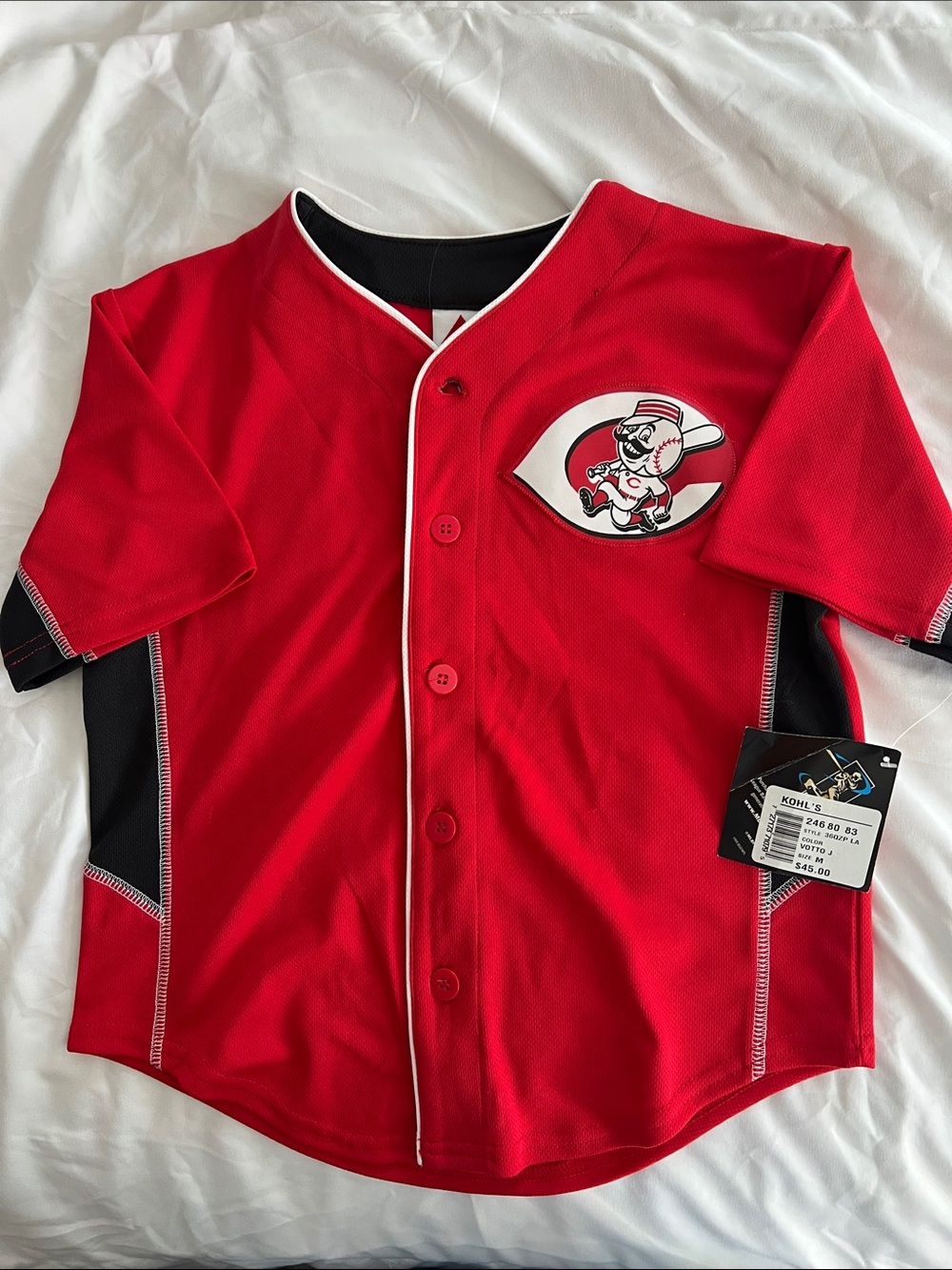 Majestic Red and Black Youth Button-Front Baseball Jersey with White Trim